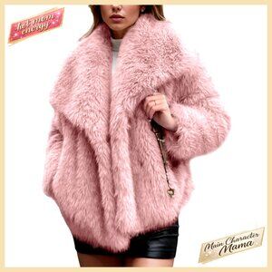 Faux Fur Jacket Winter Long Sleeve Fluffy Lapel Shaggy Coat